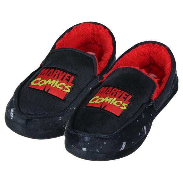 【並行輸入品】Marvel Comics ロゴデザイン フリース裏地 フォームスリッパ メンズ レディース 室内外用 室内用スリッパ, ブラック