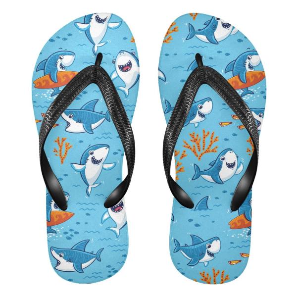 並行輸入品】ALAZA Cartoon White Sharks Fish Animal Flip Flops for