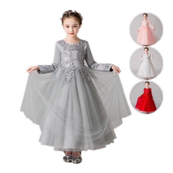韓国子供服フォーマルワンピース女の子長袖裏起毛結婚式発表会入学式姫様ドレス七五三グレーピンクホワイトレッド Www Unipymes Com