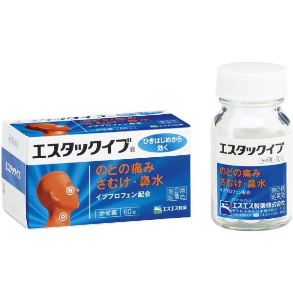 商品紹介●エスタックイブは、熱を下げ、のどの痛みを緩和するイブプロフェンを配合した総合かぜ薬です。●のどの痛み・さむけ(悪寒)・熱・鼻水など、かぜの諸症状を緩和します。