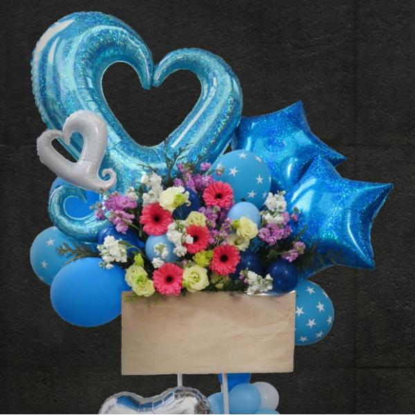 福岡限定 ブルー系バルーンスタンド花 自社配達 生花 スタンド花 Balloon Blue Abcフラワー