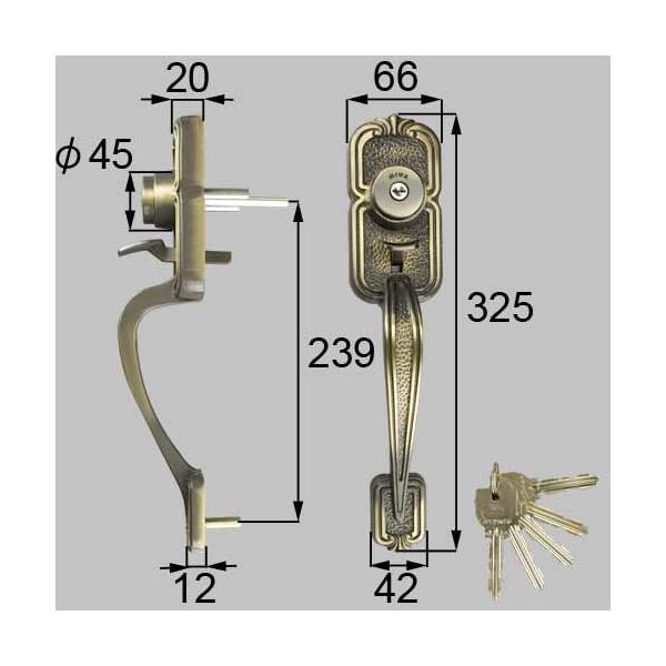 部品名 : ドア錠セット（ＭＩＷＡ ＵＲシリンダー）商品コード : DCZZ0051色 : ブロンズ内容物 : 本体把手セット×１、キー×５把手が付属しています。注意：外ハンドルのみです　内外把手セットはこちら⇒https://store....