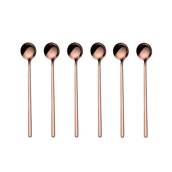 ソーダスプーン ロングスプーン お茶 アイスクリーム パフェスプーン 17cm 6本セッ ステンレス高品質鋼 ローズゴールド