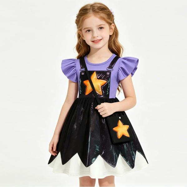 ポピープレイタイム風 poppyplaytime 風 コスプレ衣装 子供ワンピース半袖 女の子 コスチューム 4点セット お面つき　ショルダーバッグ付き ハロウィン