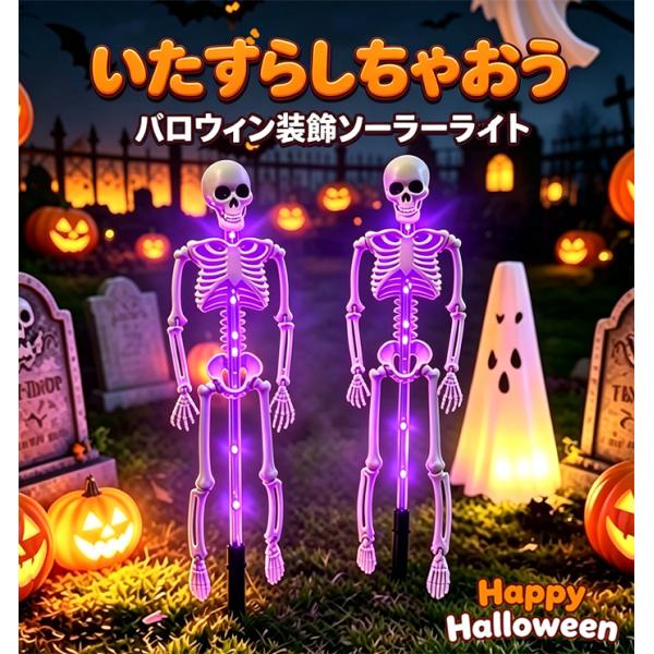 ハロウィン 飾り ソーラーライト スケルトン 骸骨 ガーデンライト 1点 2点セット LED 1灯 1パネル2灯 屋外 防水 埋め込み式 3色 髑髏 自動点灯