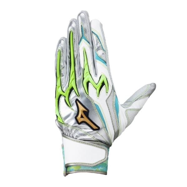 【ミズノ】シリコンパワーアークDI バッティング手袋 両手用/ミズノプロ/バッティング手袋/MIZUNO　(1EJEA548)　37 ホワイト×シルバー×ライム