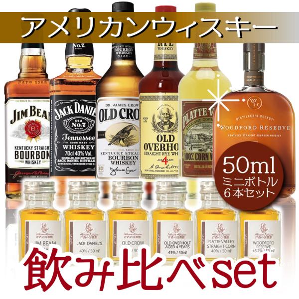 送料無料 アメリカンウィスキー50ml小瓶×6点飲み比べセット 新年