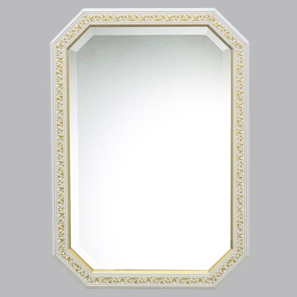 ウォールミラー おしゃれ 鏡 壁掛け 八角形 木製 白 ホワイト ゴールド