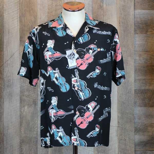 STAR OF HOLLYWOOD × VINCE RAY/ スターオブハリウッド×ヴィンス・レイ 半袖シャツ 「DOUBLE BASS PINUPS」 SH38114BLK 2019年モデル