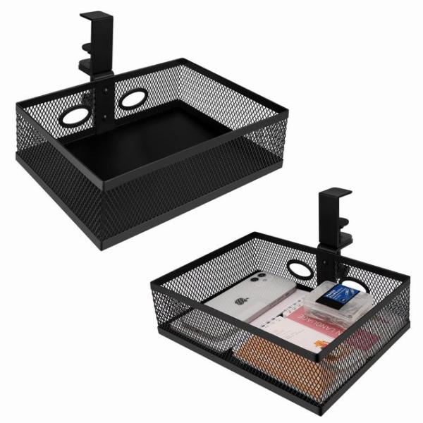 360度回転可能のデスク下収納ラック：デスク下収納ラックは360度回転式なので、使わない時、机の下に隠すことができ、デスクを一瞬でキレイになり、より快適に仕事や学習できます。大容量の机下収納引き出し＆適用場合：この収納ラックは大容量で、ノッ...