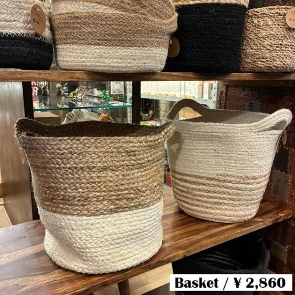 Bangladesh Storage cylinder white jute basket : 輸入雑貨屋 BON ETO