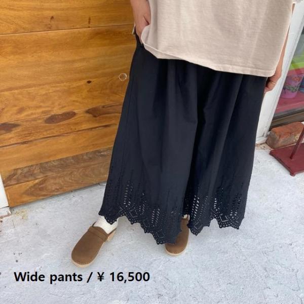 ICHI（イチ） スカラップレースワイドパンツ ブラック : 輸入雑貨屋