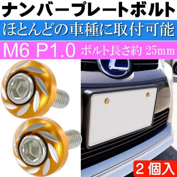 ナンバープレートボルト ネジ カラーワッシャー 黄2個 ビス M6 P1.0 フロント部の雰囲気が変わる as1756