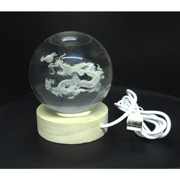 五爪龍 ドラゴン 3Dレーザー彫 クリスタルガラス80mm丸玉 スフィア USB