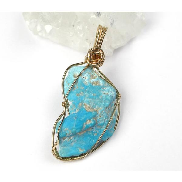 スリーピングビューティ産 ターコイズ 原石 14KGFペンダント 美しい青