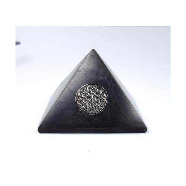 シュンガイト ピラミッド3cm フラワーオブライフ 神聖幾何学図形と立体 