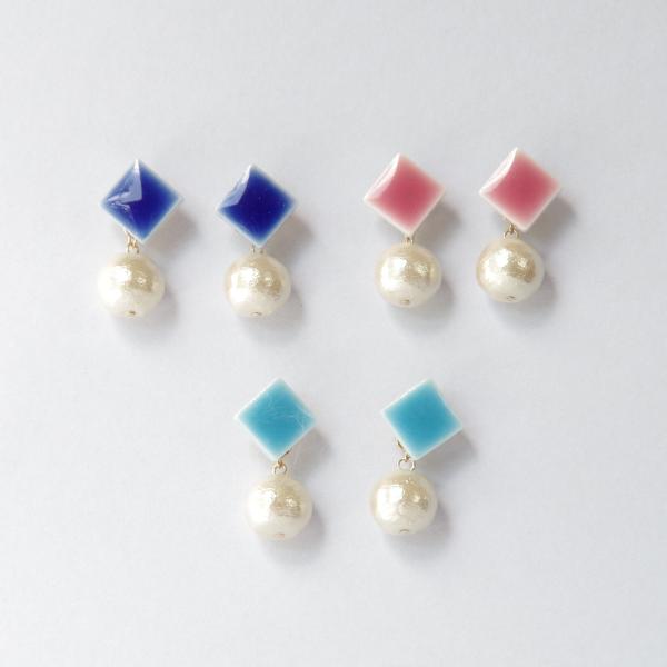 097⭐︎カラフルさざれ石とコットンパールのスクエアピアス accessory-rebecca_191