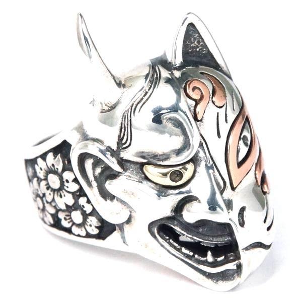 シルバー925 リング 和柄 和風 般若 鬼女 能面 天狐 ハーフフェイス 桜