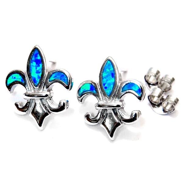 オパール シルバー925ピアス シルバー925 スタッドピアス ブルーオパール 3ポイント装飾 フルール