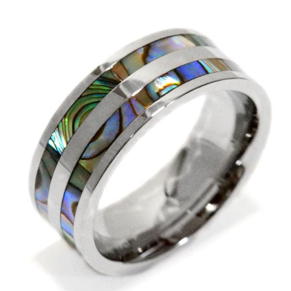 天然 アワビ貝 アバロンシェル ステンレス メンズ リング : 東京