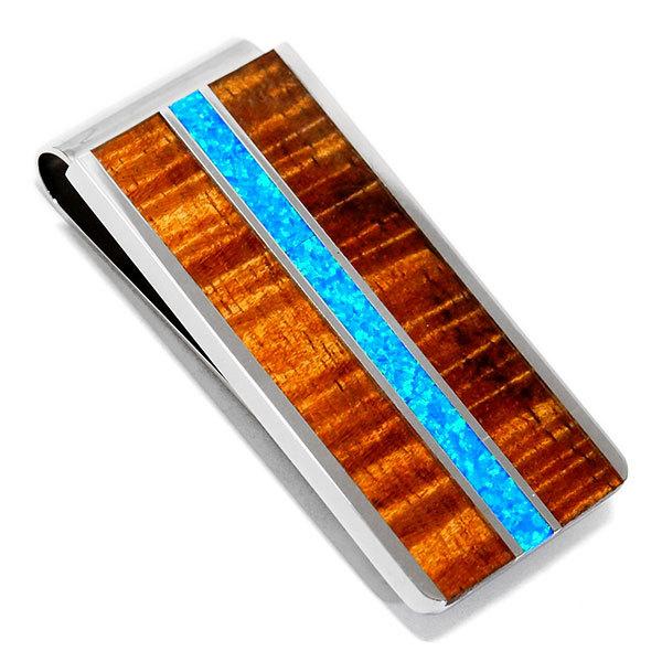 コアウッド オパール ハワイアンジュエリー ステンレス 銀 メンズ マネークリップ 財布 お札 ハワイアンジュエリー コアウッド オパール ステンレス 銀 メンズ