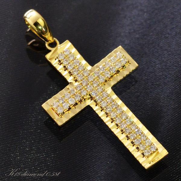 ペンダントトップ メンズ 18金 クロス ダイヤモンド K18 18K ゴールド