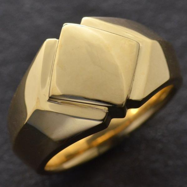 印台リング K18 指輪 18金 メンズリング ゴールド 地金 裏抜き無し 男性 日本製 刻印入り 幅広 ごつい 人気 おすすめ 太め シンプル シグネットリング