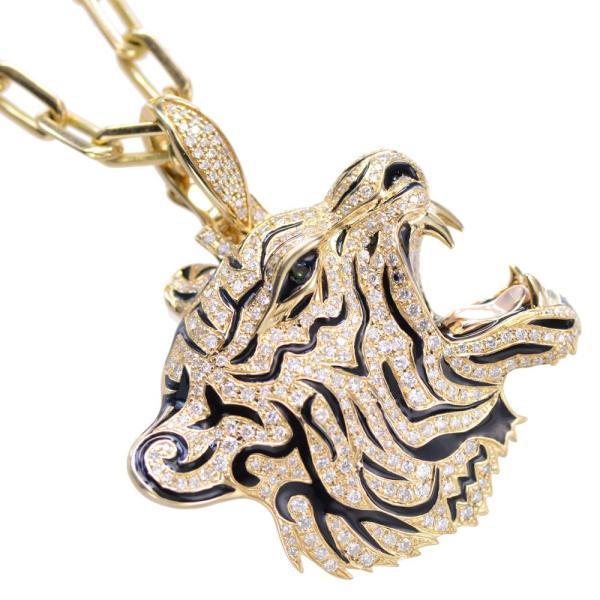 メンズネックレス 18金 ダイヤモンド グリーンガーネット 虎 タイガー