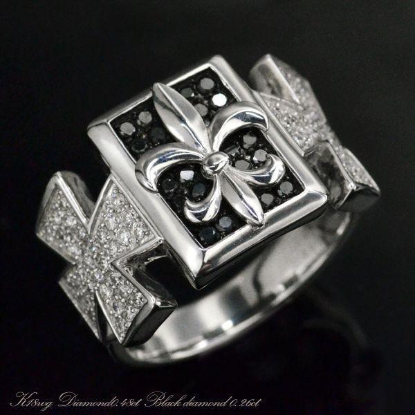 メンズリング 18金 指輪 K18 ホワイトゴールド ブラックダイヤモンド 