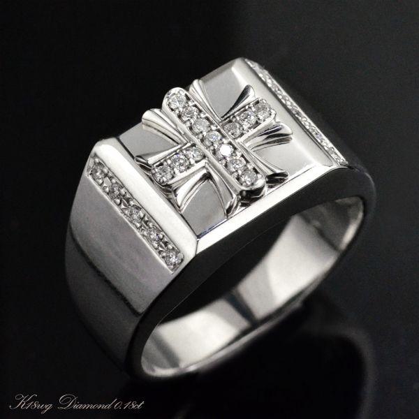 メンズリング 18金 指輪 メンズ K18 ホワイトゴールド ダイヤモンド クロス 十字架 幅広 男性 日本製 刻印入り 鑑別書付き 人気 おすすめ 太め Dhz アクセサリーマート 通販 Yahoo ショッピング
