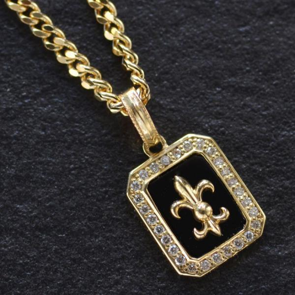 18金 メンズ 喜平 ネックレス ダイヤモンド オニキス K18 ゴールド