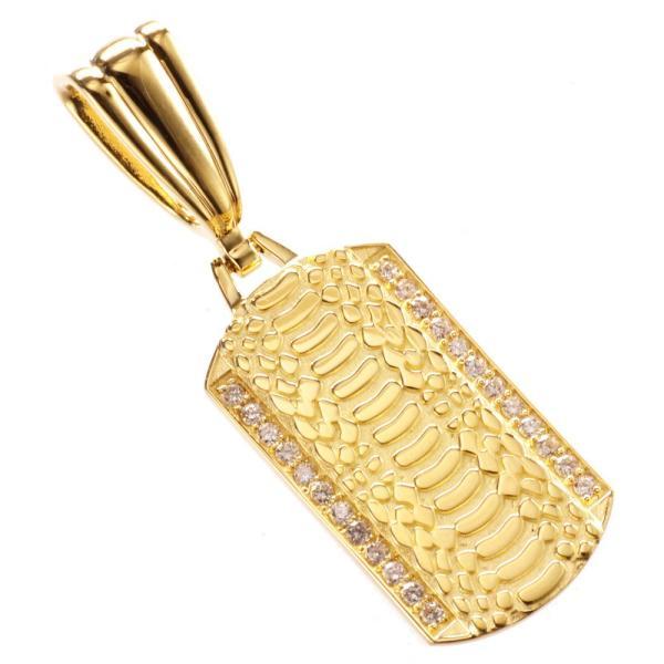 ペンダントトップ メンズ K18 18金 ダイヤモンド ドッグタグ イエロー