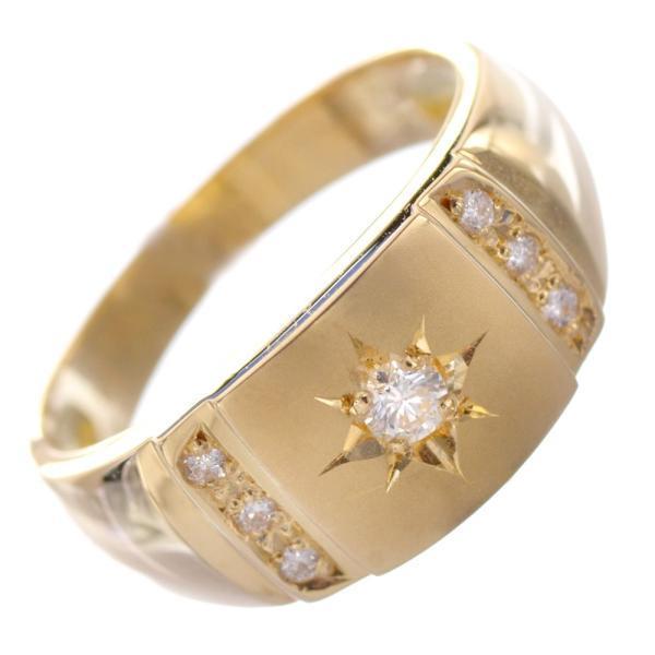 指輪 メンズリング 18金 K18 18k 印台 リング ダイヤモンド 後光留め