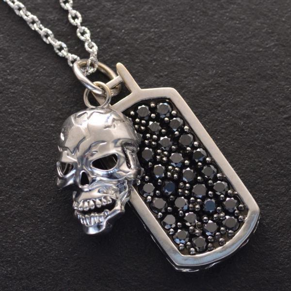 スカル　天然ブラックダイアモンドタイタックK18WG スカル 天然ブラックダイアモンドタイタックK18WG スカル 天然ブラック