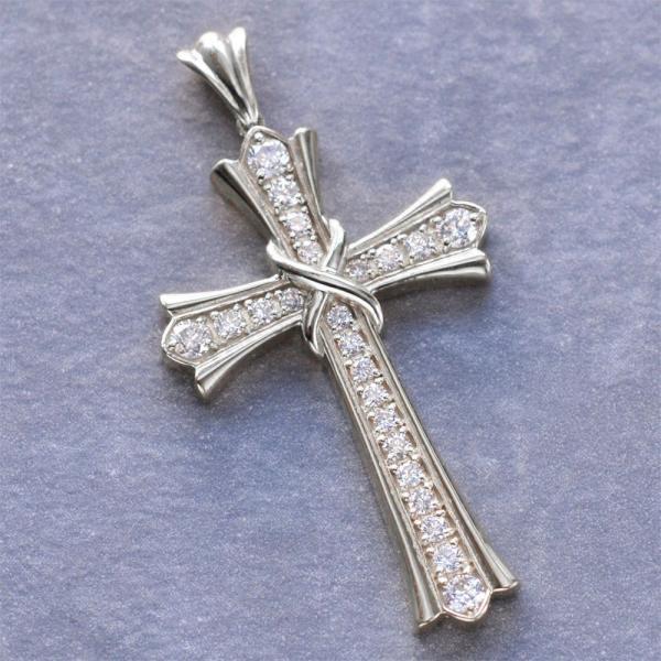 ペンダントトップ K18WG クロス ダイヤモンド 18金 ホワイト