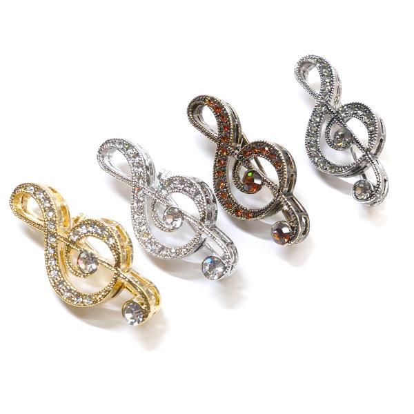 ブローチ 音符 ミュージック 音楽 石畳風 パヴェセッティング ト音記号