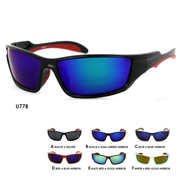 【ＳＰＥＣ】□商品名：偏光スポーツサングラス（ミラーサングラス）□ブランド：10303+U□型番：Ｕ77□フレームカラー：ブラック・レッド・マットレッド・ブルー・ホワイト□レンズカラー：スモーク（グレー）・（スカイ）ブルーミラー・（パープル...