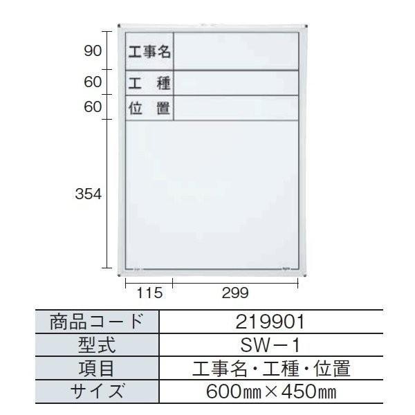 【仕様】型式：SW-1項目：工事名・工種・位置サイズ：６００mm×４５０mm【付属品】マーカー（黒）1本、マグネット付ラーフル（サイズ：１１５×５５×２０mm）