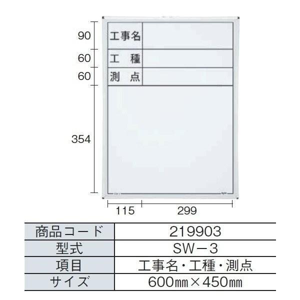 【仕様】型式：SW-3項目：工事名・工種・測点サイズ：６００mm×４５０mm【付属品】マーカー（黒）1本、マグネット付ラーフル（サイズ：１１５×５５×２０mm）