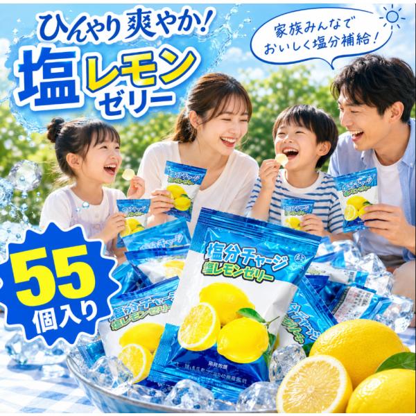 千年屋 塩分チャージレモンゼリー 55個入り 熱中症対策 大容量 個包装 塩レモン味 塩分補給 ゼリー おやつ スポーツ アウトドア