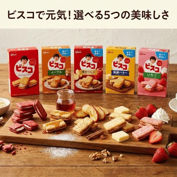 江崎グリコ ビスコ 5種各15枚 合計75枚 大容量 いちご 発酵バター メープル 焼きリンゴ bisco glico 乳酸菌クリームサンド ビスケット 敬老の日