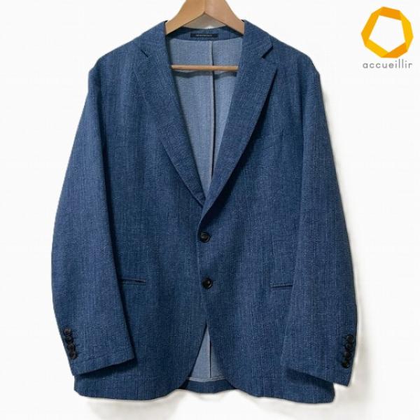 #anc エンポリオアルマーニ EMPORIOARMANI シングルジャケット 52 青系 S2B サイドベンツ デニム調 薄手 美品 メンズ [1010746]