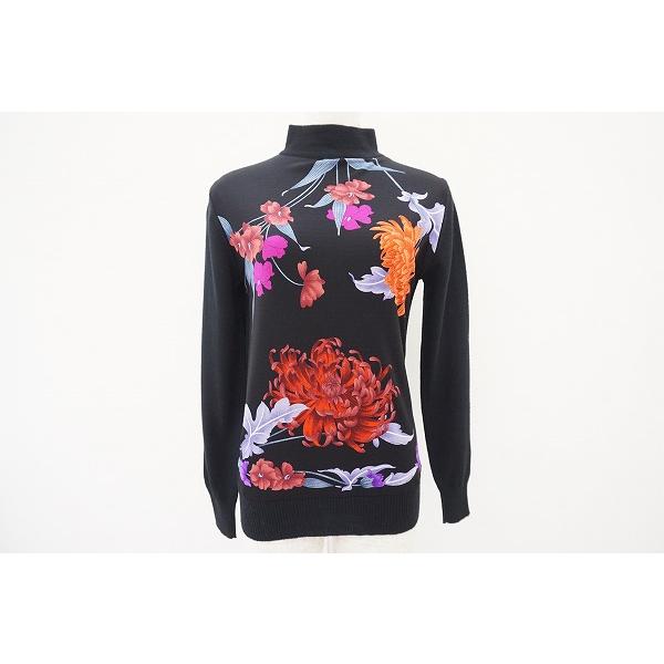 wpc レオナール LEONARD カットソー 黒 ニット 花柄 シルク使い 異素材