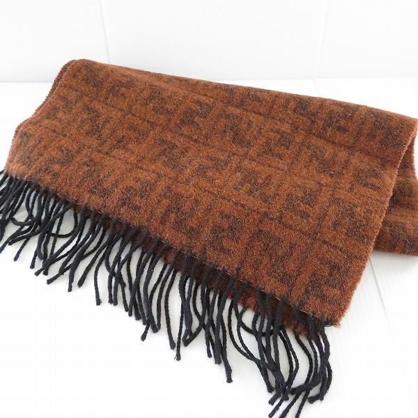wnzm フェンディ FENDI マフラー ズッカ柄 フリンジ 茶系 ユニセックス
