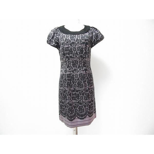 tibi #snc ティビ ワンピース 0 黒 薄紫 総柄 半袖 シルク混  