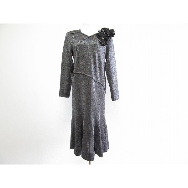 Anc サイトウトヨコ 斉藤都世子 ワンピース シルバー 黒 ニット ラメ 花モチーフ ラインストーン キャミソール付き レディース アクイールヤフーショップ 通販 Yahoo ショッピング