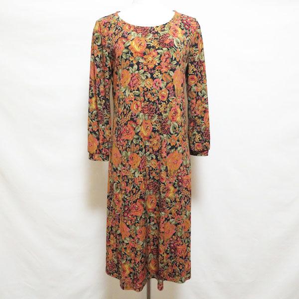 anc ローラアシュレイ LAURAASHLEY ワンピース 9 オレンジ 黒 花柄 