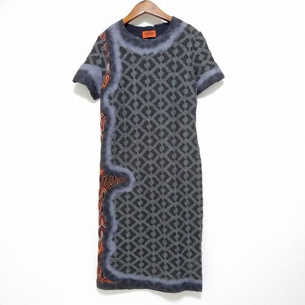 wnc ミッソーニ MISSONI ロング ワンピース 半袖 42 グレー系 オレンジ