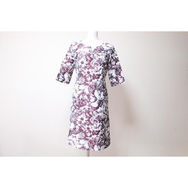 anc スキャパ SCAPA ワンピース 38 えんじ 白 ワインレッド 柄 五分袖  