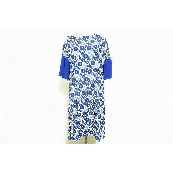 Savoir 花柄ワンピース 青系　新品未使用♡ AS KNOW #snc アズノウアズ ワンピース 七分袖 紺系 花柄